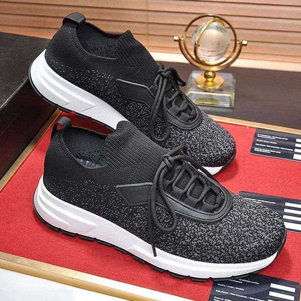 

fashion men shoes breathable casual luxury prax 01 knit fabric sneakers scarpe da uomo men shoes rubber sole with logo footwears drop ship, Black