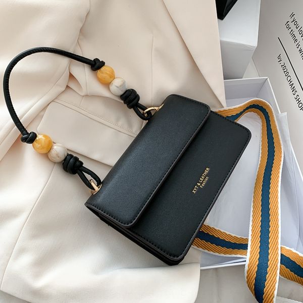 

texture small square fashion 2020 new tide net red fashion mobile phone small square bag all-match beaded handband messenger bag, White
