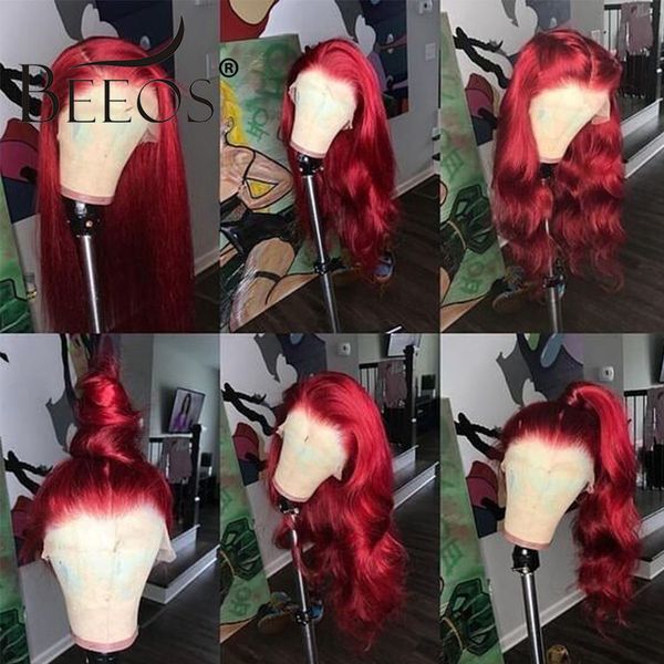 

f h f g beeos wavy colored red wigs women preplucked deep parted brazilian remy lace, Black