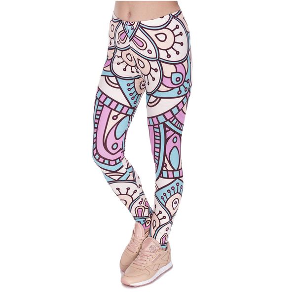 

new design women legins mandala turquoise and pink printing legging fashion high waist striped woman leggings, Black
