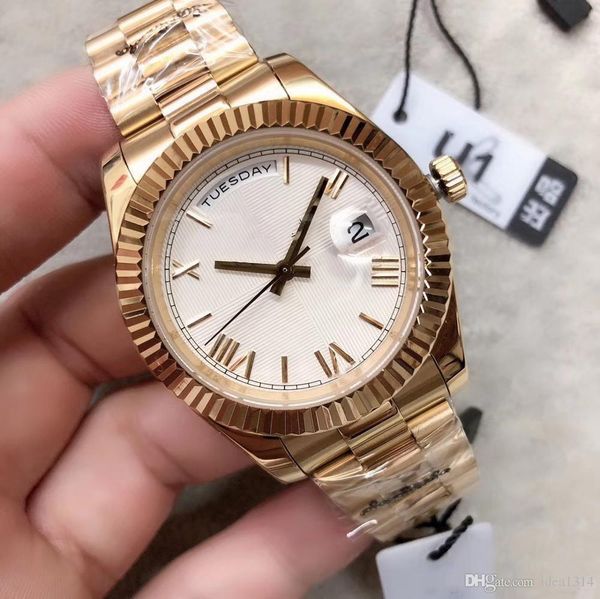 

top u1 завод daydate sapphire glass gold roman 41мм циферблат автоматический механический нержавеющей стали складные пряжки мужские качества, Slivery;brown