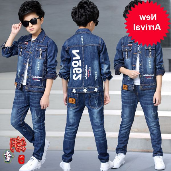 

clothing 2020 children's spring new child denim sets denim jacket + jeans 2 boys set, White
