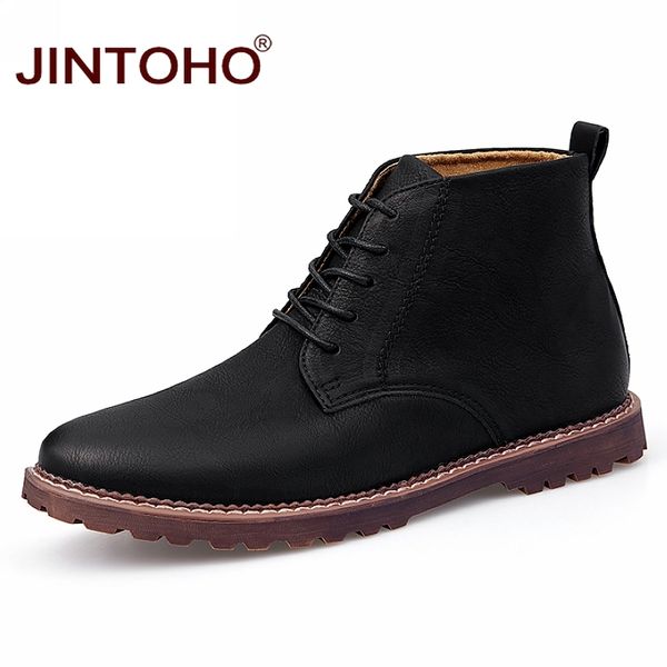 

jintoho genuine leather men winter shoes fashion men winter boots mens ankle boots leather male work shoes booties, Black