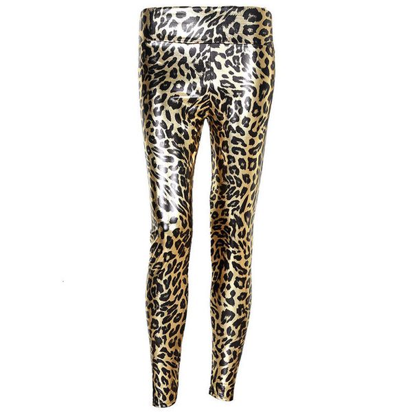 

leopard leggings womens gold mid waist leggings female shiny leopard elastic ankle length leggings fashion casual pants, Black