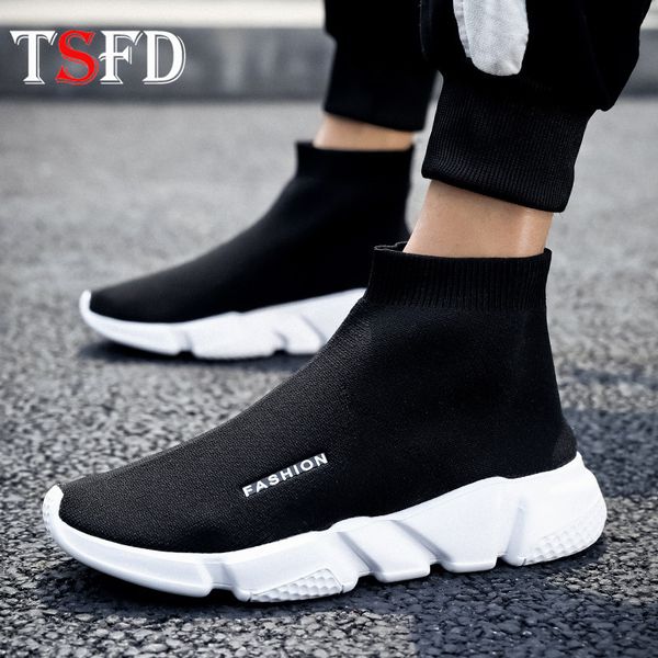 

large sizes sneakers men high lightweight running shoes slip-on men's summer sports shoes thick bottom male sock trainers v5