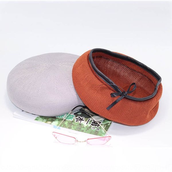 

summer thin knitted cotton linen summer all-match three-dimensional artist cotton linen beret hat breathable beret female, Blue;gray