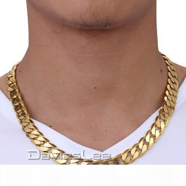 

davieslee hip hop mens necklace curb cuban chain gold filled jewelry party daily wear 12mm dlgn270, Silver