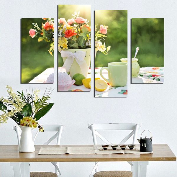 

4 pcs coffee cup kitchen painting on canvas large hd poster home decor wall art for living room poster printings art picture
