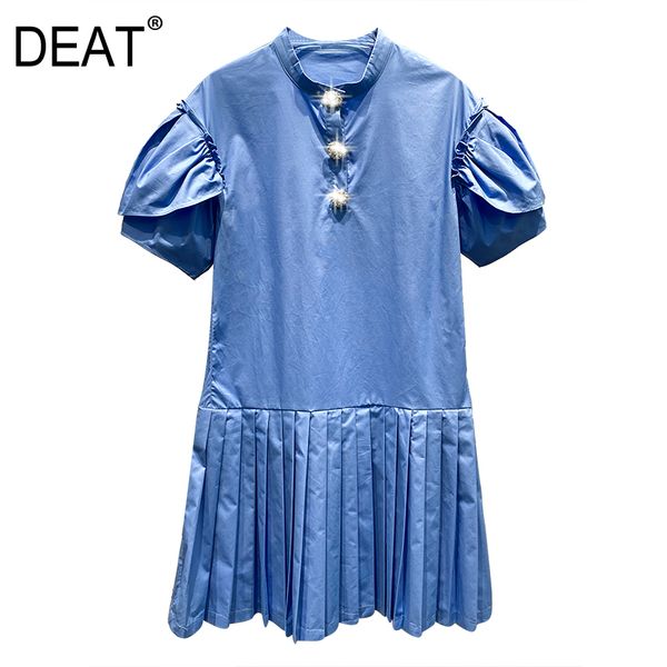 

deat 2020 new summer fashion women clothes short lantern sleeves single breasted pullover pleated shirt dress wn06005l, Black;gray