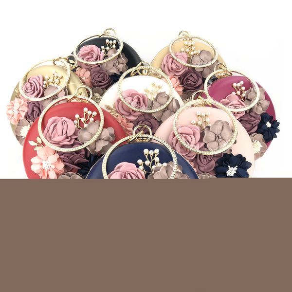 

round handmade flower banquet dress shoulder strap evening dress bag rhinestone evening package shoulder banquet bag, White