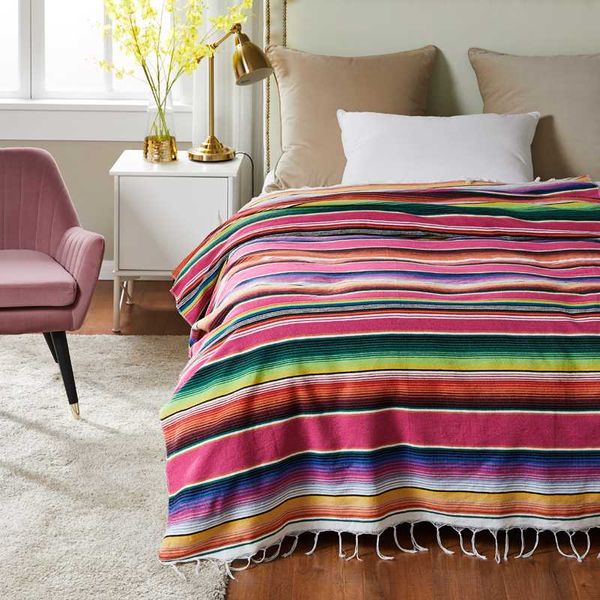 

blankets multifunctional ethnic style handmade beach blanket cotton mexican rainbow home tapestry picnic travel plane mat