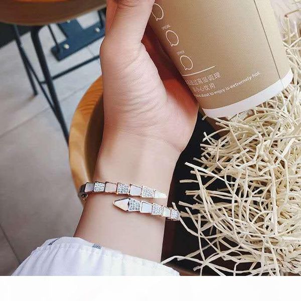 

fashionable charm bracelet luxury designer lady snake-shaped mother-of-pearl colorful diamond bracelet gold 18k permanent color preservation, Black