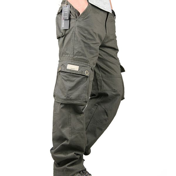 

men's cargo pants casual multi pockets tactical pants spring autumn cotton army long trousers pantalon homme, Black