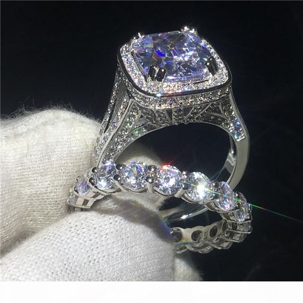 

любители кольцо набор из белого золота заполненные подушка сократить 8ct 5a cz камень обручальное обручальное кольцо для женщин свадебные юв, Slivery;golden