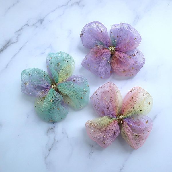 

hair accessories boutique 15pcs fashion cute gradient rainbow floral bow hairpins glitter bowknot clips princess headwear, Slivery;white