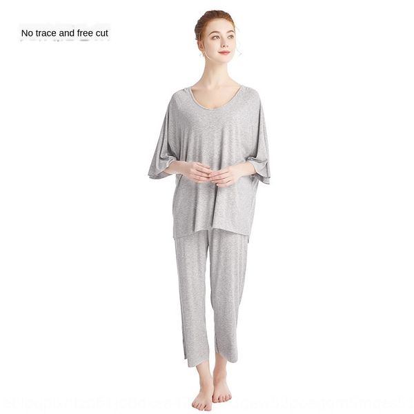 

k3rsa pajamas women 2020 traceless short sleeve capri pants suit solid color large size 200 jin outdoor wear trousers suit home home clothes, Blue;red