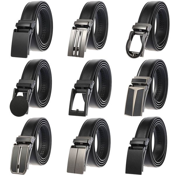 

cetiri 3.0cm 3.1cm width genuine leather mens belts automatic buckle fashion belts for men business popular male brand, Black;brown