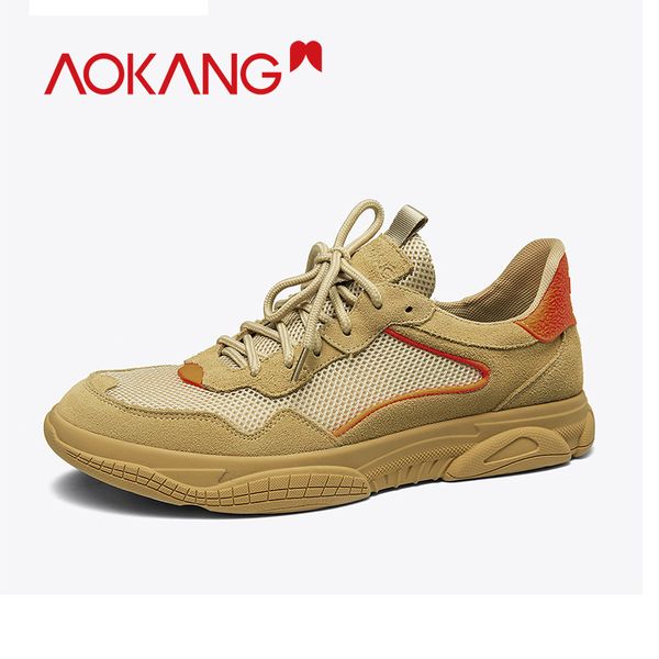 

aokang 2020 autumn casual shoes men comfortable breathable men walking shoes sport lace up, Black
