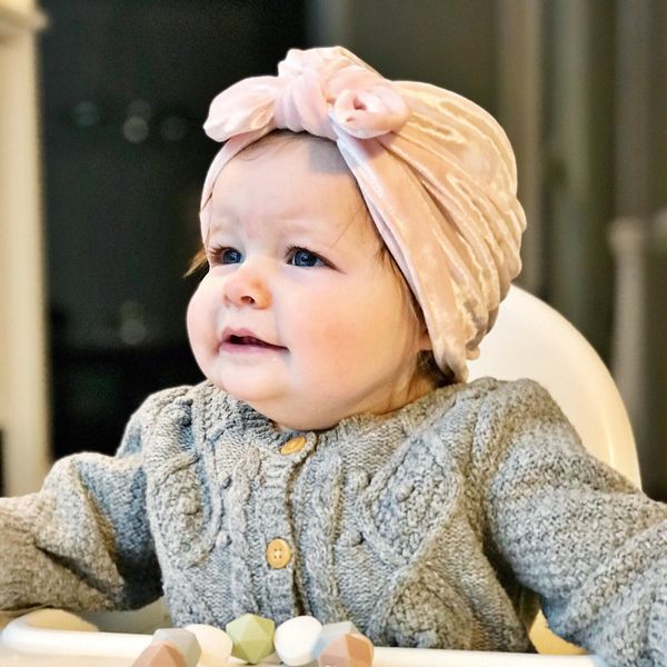 

new children's cap baby rabbit ear knotted flannel pullover tu pullover indian hat ins, Yellow