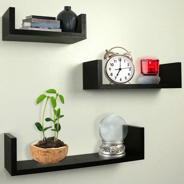 

set of 3 wall mount shelf home office decor shelves frame floating display blk