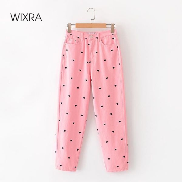 

wixra womens pants spring autumn high waist streetwear casual straight heart print pants high street for women, Black;white