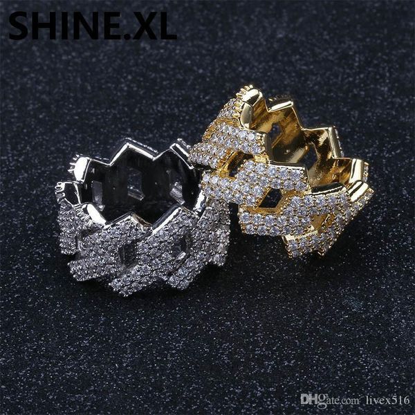 

men fashion diamond rings gold sliver color bling bling ice out cz hip hop punk ring cuban link chain