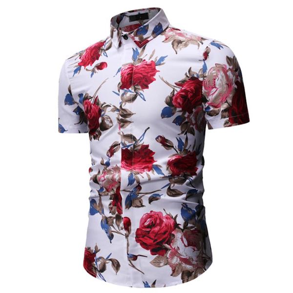 

men clothing 2020 flower shirt men's korean thin lapel shirts summer fashion short sleeve shirts for men casual top, White;black
