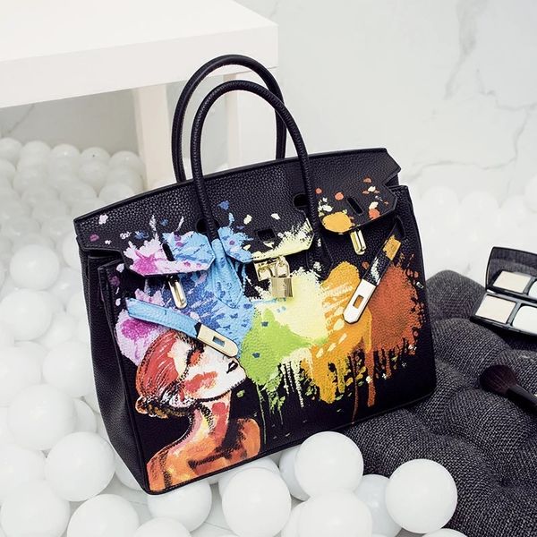 

colorfurl girls art handpaint lady bags hand painting all vampire lips genuine leather women handbags tote crossbody purse bk bag, Black;red