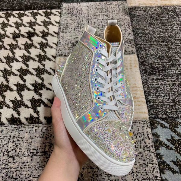 

originals box]luxury strass * spikes red bottom sneakers shoes party wedding low men brand casual outdoor women's sports eu47, Black