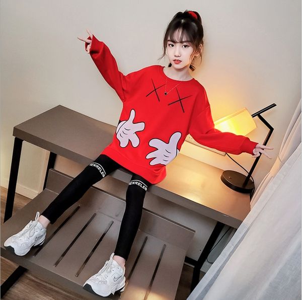

children's clothing 2020 new products girls mÃ®ckÃ©y sweater two-piece suit big children's european and american suits spring and au, White