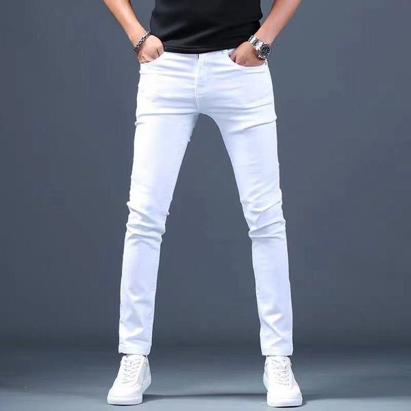 

designer white jeans men brand new fashion elastic mens denim pants trousers casual slim fit stretch skinny jeans pants for men, Blue