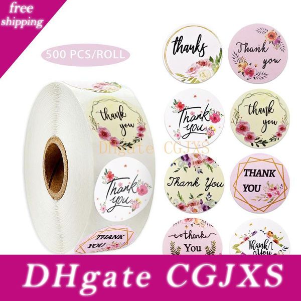 

500pcs / roll цветочные спасибо наклейки печать этикетки наклейки свадебные аксессуары тэг стеклянные бутылки конверт бизнес box gift card i