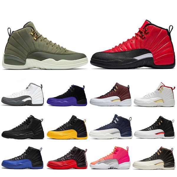 

new style reverse flu game 12 12s dark concor basketball shoes reverse taxi punch cny fiba bulls royal black mens trainers sneakers, White;red