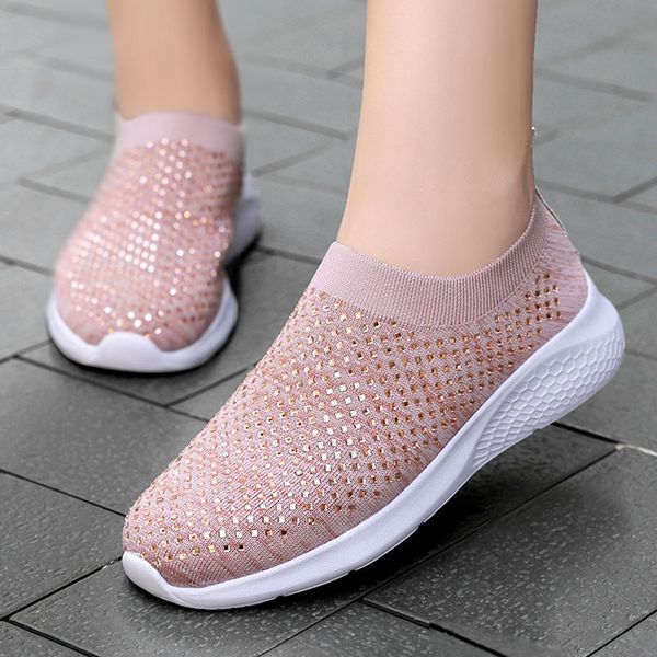 

vulcanized shoes autumn 2020 lightweight women causal sneakers ladies breathable slip on knitting fashion female running shoes, Black