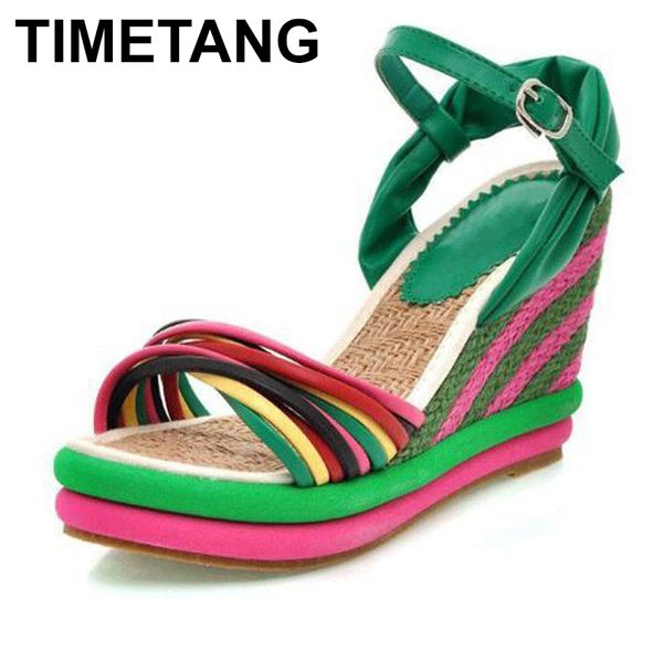 

sandals timetanggladiator women wedges bohemia color block decoration straw braid platform sandale655, Black