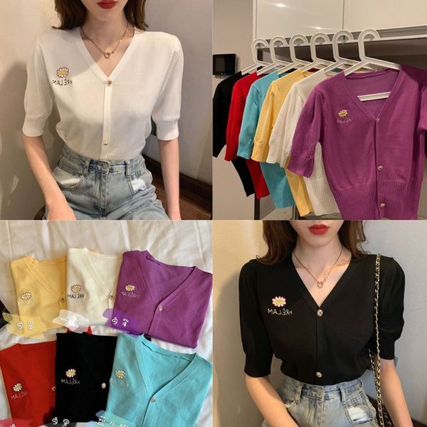 

new daisy sweater bubble slim v-neck short new daisy sweater bubble sleeve slim v-neck short sleeve top, White;black
