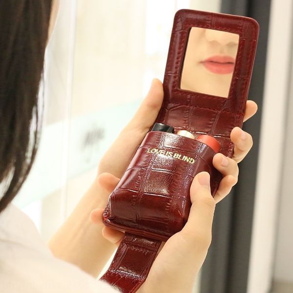 

сумка для хранения губной помады с зеркалом mini небольшой портативный портативный макияж простой большой емкости помады косметичке, White