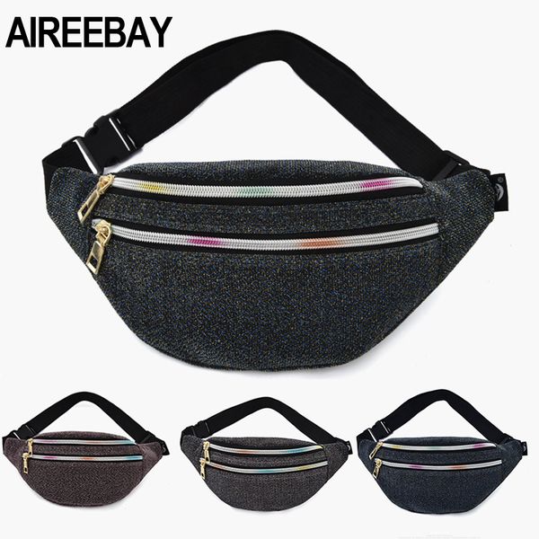 

designer bag women waist bag new brand fashion sequin fanny pack casual ladies waist pack gold yarn fabric phone purse money belt