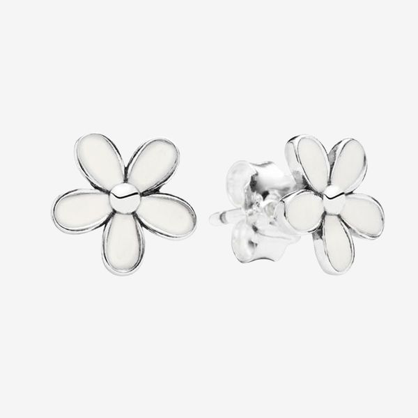 

white daisy flower stud earrings beautiful women summer jewelry with original box for pandora 925 sterling silver earring sets, Golden;silver