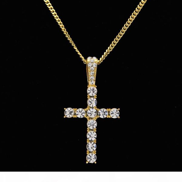 

o men hiphop jewelry new style charm classic cross necklace pendant full iced out crystal rhinestones crux drop shipping, Silver