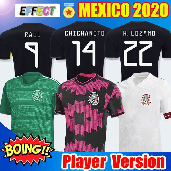 

player version 2020 2021 mexico soccer jersey national new red white 20 21 chicharito lozano guardado carlos vela raul football shirts, Black;yellow