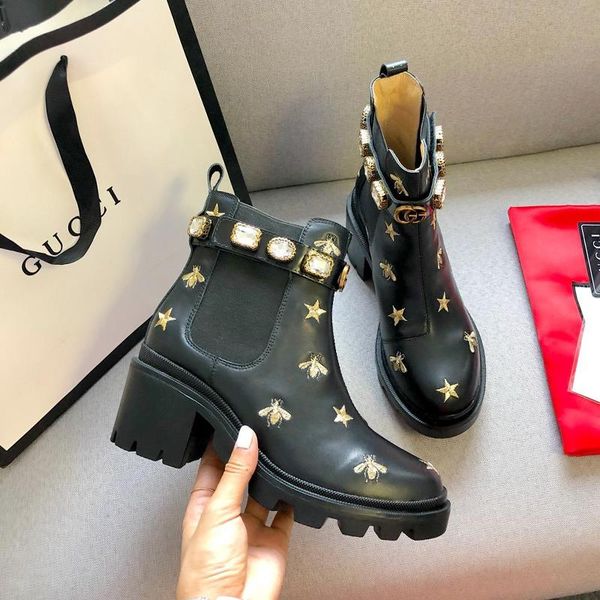 

2020 fashion designer personality womens martin boots,embroidery pattern short boots hook loop womens motorcycle boots size 35-42 00028, Black