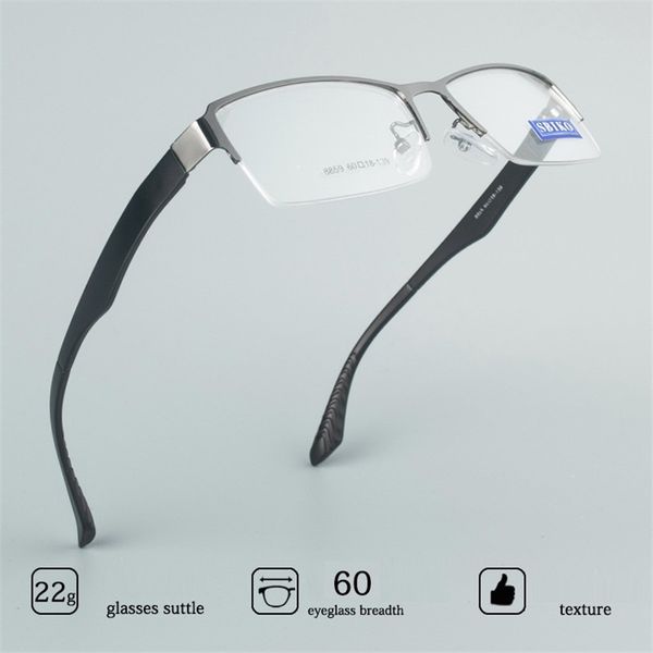 

zerosun oversized eyeglasses frame men 158mm huge wide temple glasses man semi rimless eyeglass for graduate myopia lens, Black