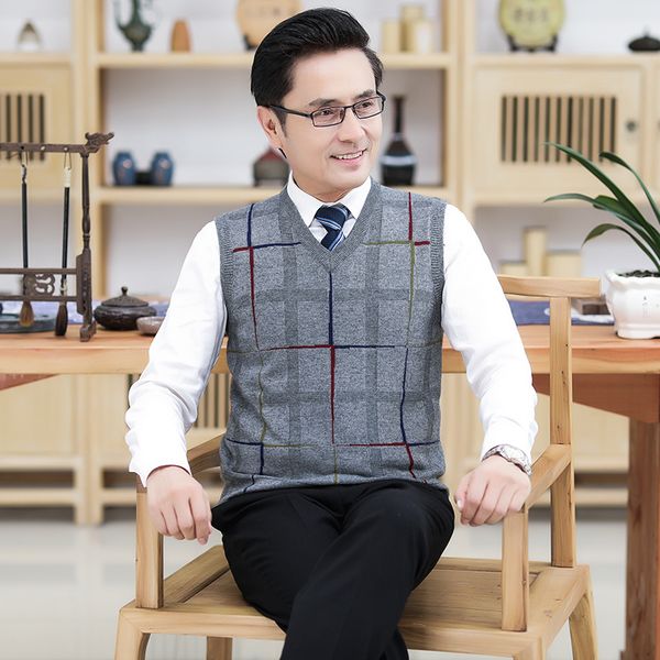 

men's vests 2021 mens sweater vest fashion plaid wool sleeveless pullovers knit, Black;white