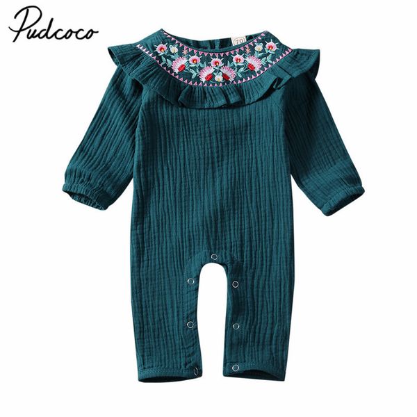 

2020 baby spring autumn clothing newborn kid baby girl clothes flower embroidery ruffle romper jumpsuit long sleeve outfit t200721, Blue