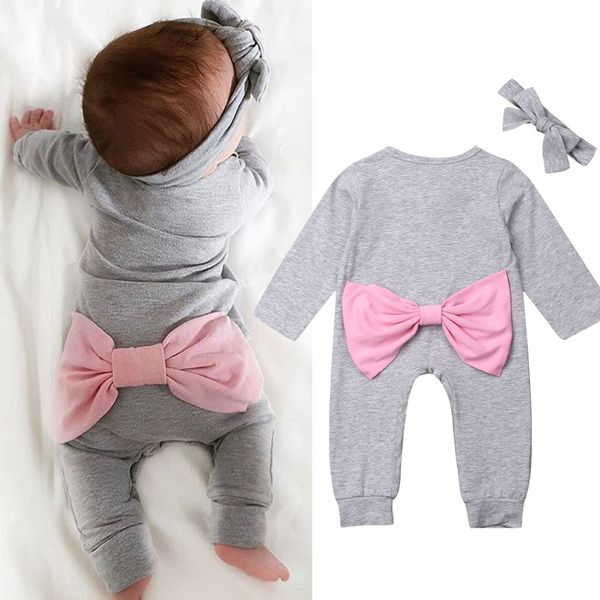 

0-18m newborn baby girl clothes soft comfortable solid long sleeve romper+ bow headdress 2pcs t200721, Blue