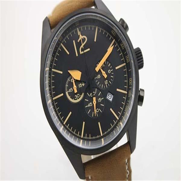 

new black dezel beige belt mens watch orange pionter calender men's fashion wristwatches watchesver, Slivery;brown