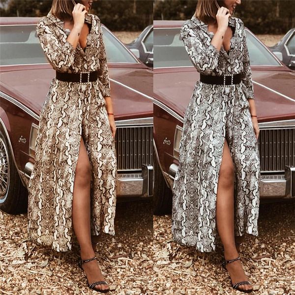 

fashion women autumn dress animal print deep v neck long sleeve leopard print vintage maxi dresses woman party night vestidos 2020, Black;gray