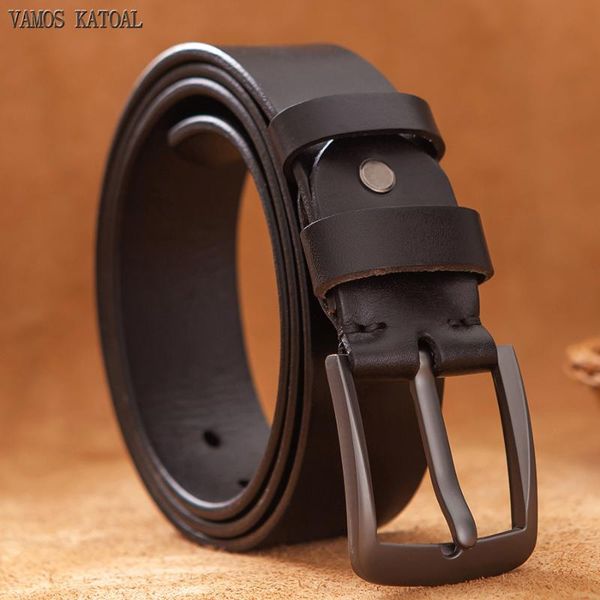 

men's leather alloy pin buckle jeans belt fashion business cow real genuine leather men's youth luxury retro classic waist belts, Black;brown