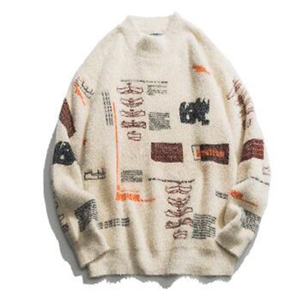 

2020graffiti knitted pullover jumper sweaters streetwear hip hop casual long sleeve turtleneck knitwear sweater men, White;black